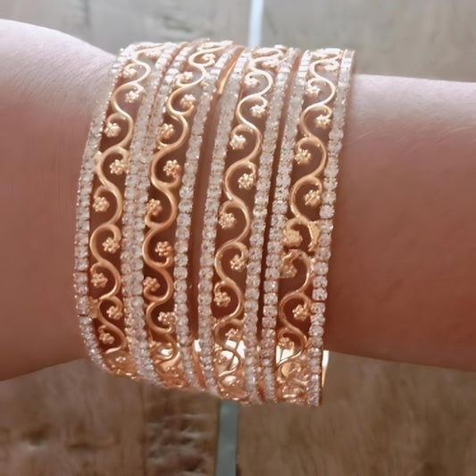 American Diamond Gold Bangles - Timeless Glamour in Every Sparkle (A Set of 4 Bangles)