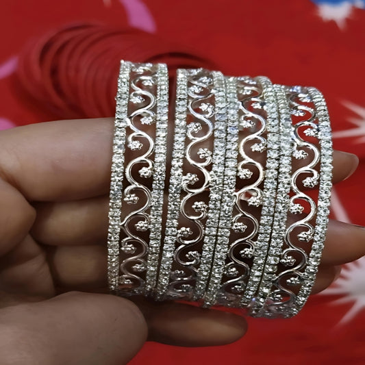 American Diamond Silver Bangles - Timeless Glamour in Every Sparkle (A Set of 4 Bangles)