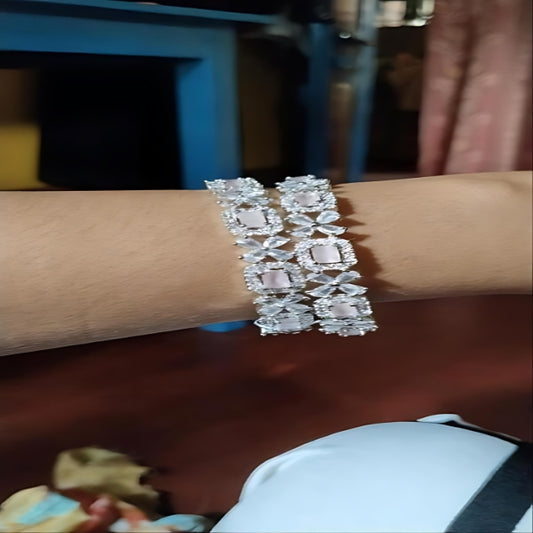 American Diamond Brass Bangles With Light Pink Stones : Classic Elegance (A Set ot 2 Bangles)