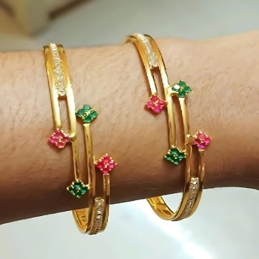 American Diamond Golden Bangles - Unveil Sparkling Beauty ( A Set of 2 Bangles)