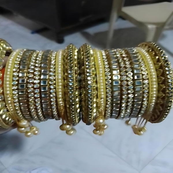 Bridal Exquisite Acrylic And Metal Bangles Chuda Set With Zircon Gemstones for Women and Girls