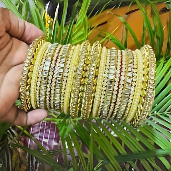 Bridal Exquisite Acrylic And Metal Bangles Chuda Set With Zircon Gemstones for Women and Girls