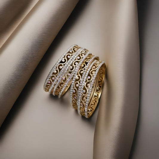 American Diamond Gold Bangles - Timeless Glamour in Every Sparkle (A Set of 4 Bangles)