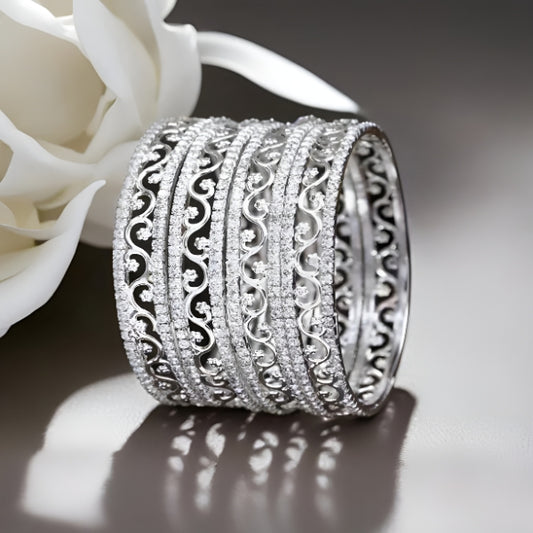 American Diamond Silver Bangles - Timeless Glamour in Every Sparkle (A Set of 4 Bangles)