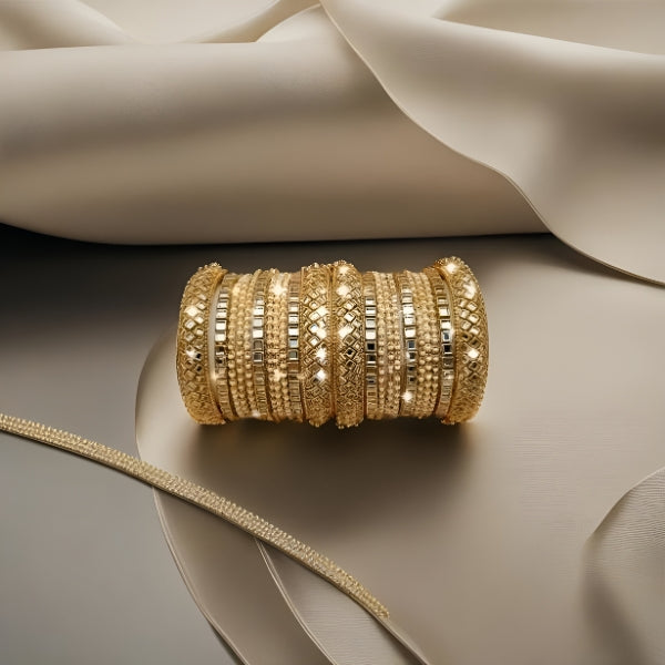 Golden Exquisite Cubic Zirconia Bangles Adorned With Kundan Accents