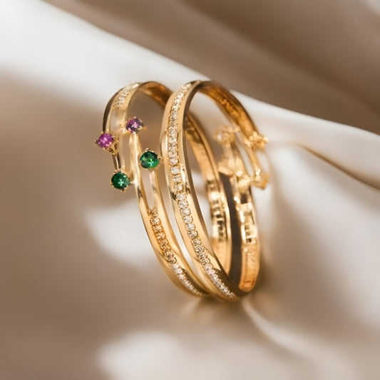 American Diamond Golden Bangles - Unveil Sparkling Beauty ( A Set of 2 Bangles)