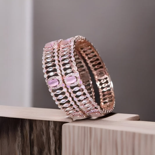 American Diamond Studded Rose Gold Plated Bangles (A Set ot 2 Bangles)